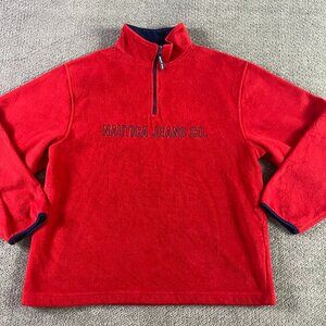 Vintage Nautica Jeans Co Fleece Pullover Men's XXL Red 1/4 Zip Sweater Jacket